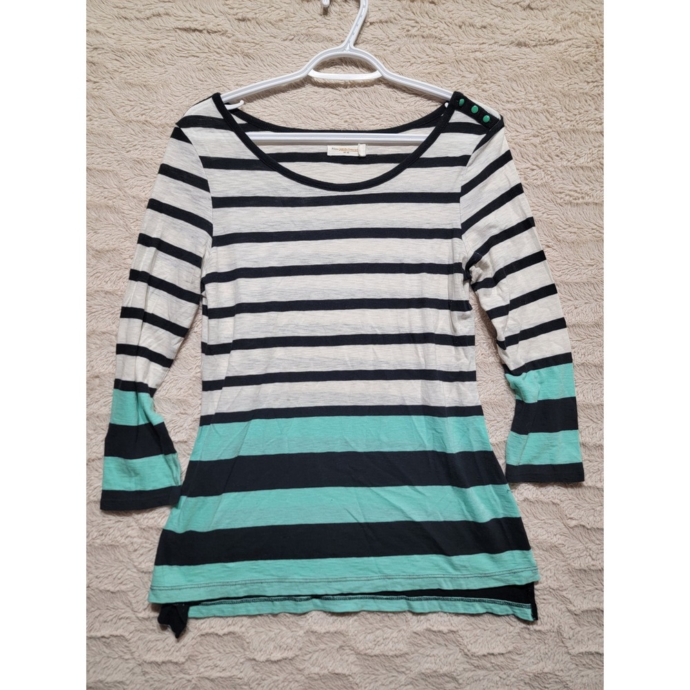 Pilcro & Letterpress Anthropologie Striped Button Shoulder Top XS Navy Mint